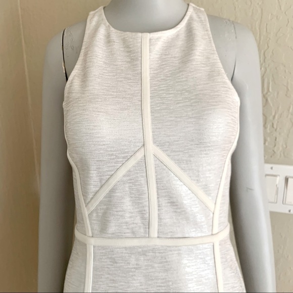 TOPSHOP Knit Fit & Flare Skater Dress Open Back Zipper White Shimmer Metallic - Picture 5 of 16